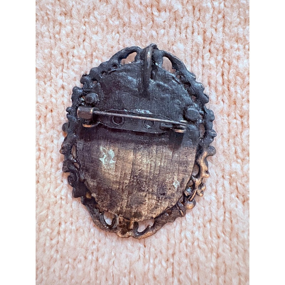 Vintage Style Pressed‎ Flower Resin Brooch Ornate Bronze Filigree Pendant Oval - Picture 3 of 8